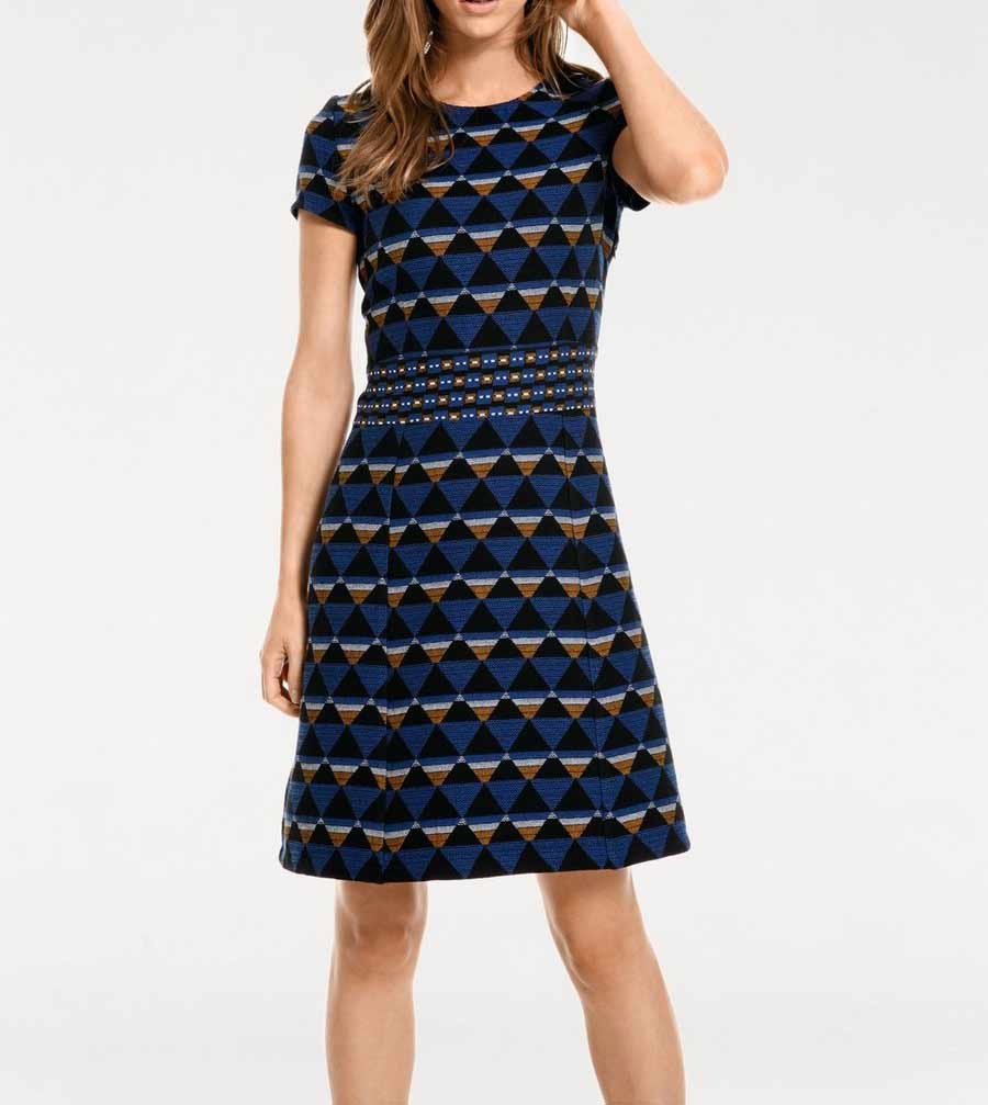 003.038a PATRIZIA DINI Damen Designer-Jacquardkleid Blau-Bunt Shift Minikleid Dress
