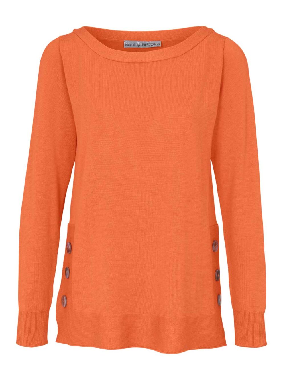 946.333 ASHLEY BROOKE Damen Designer-Pullover Orange Feinstrick m. Knöpfen