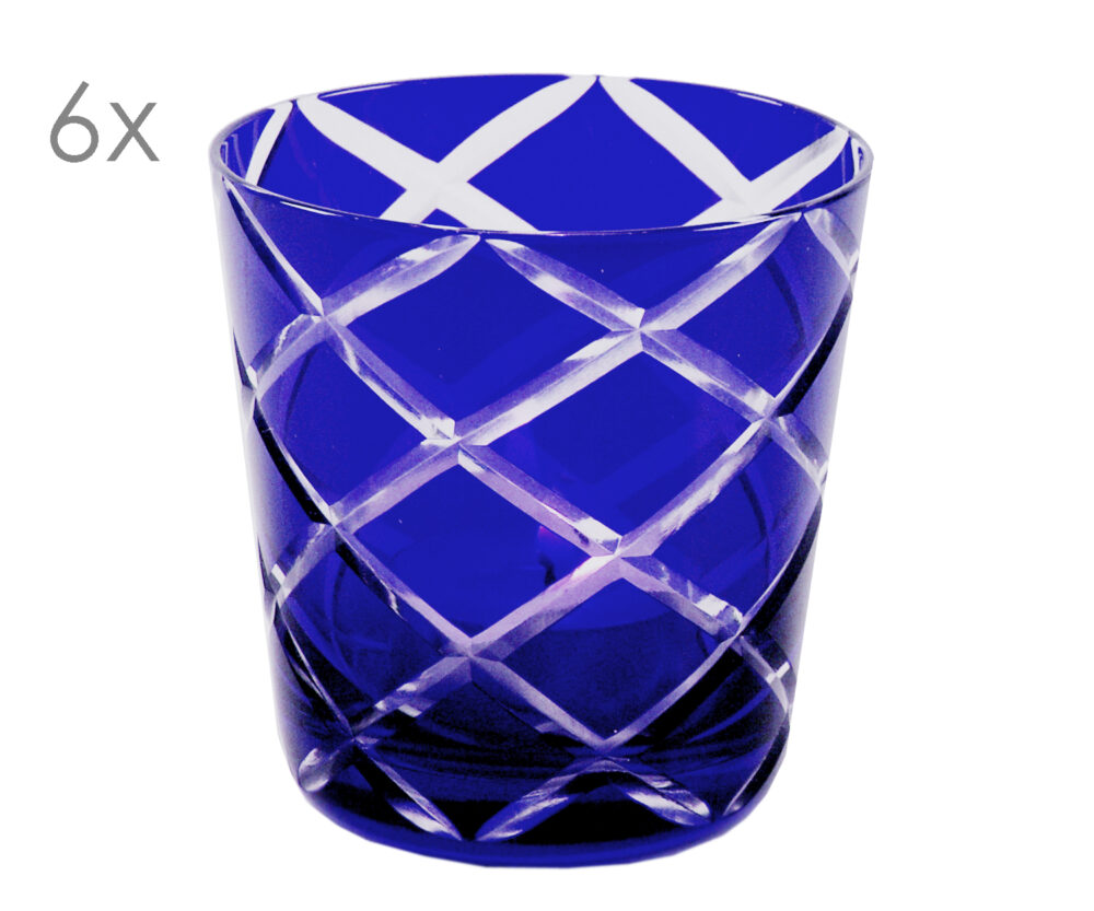 8045 6er Set Kristallgläser Dio, blau, handgeschliffenes Glas