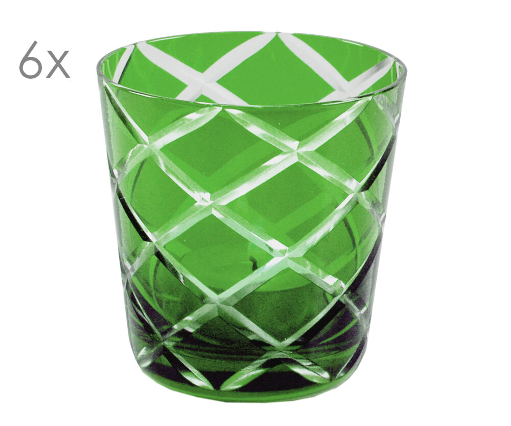 8046 6er Set Kristallgläser Dio, grün, handgeschliffenes Glas