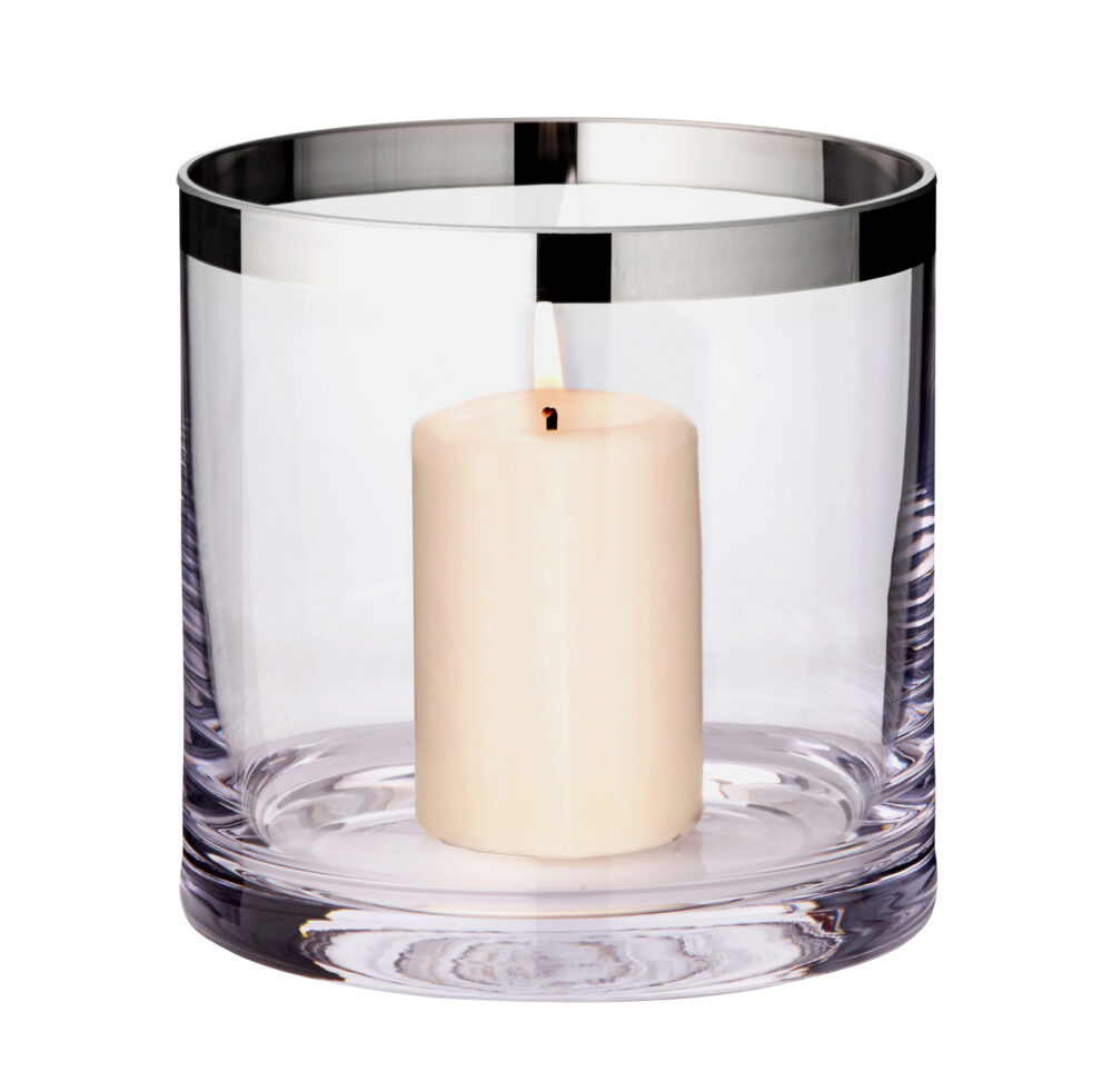 3301 Edzard Kerzen Windlicht Kerzenhalter Molly Kristall Glas Platinrand Silber 15 cm