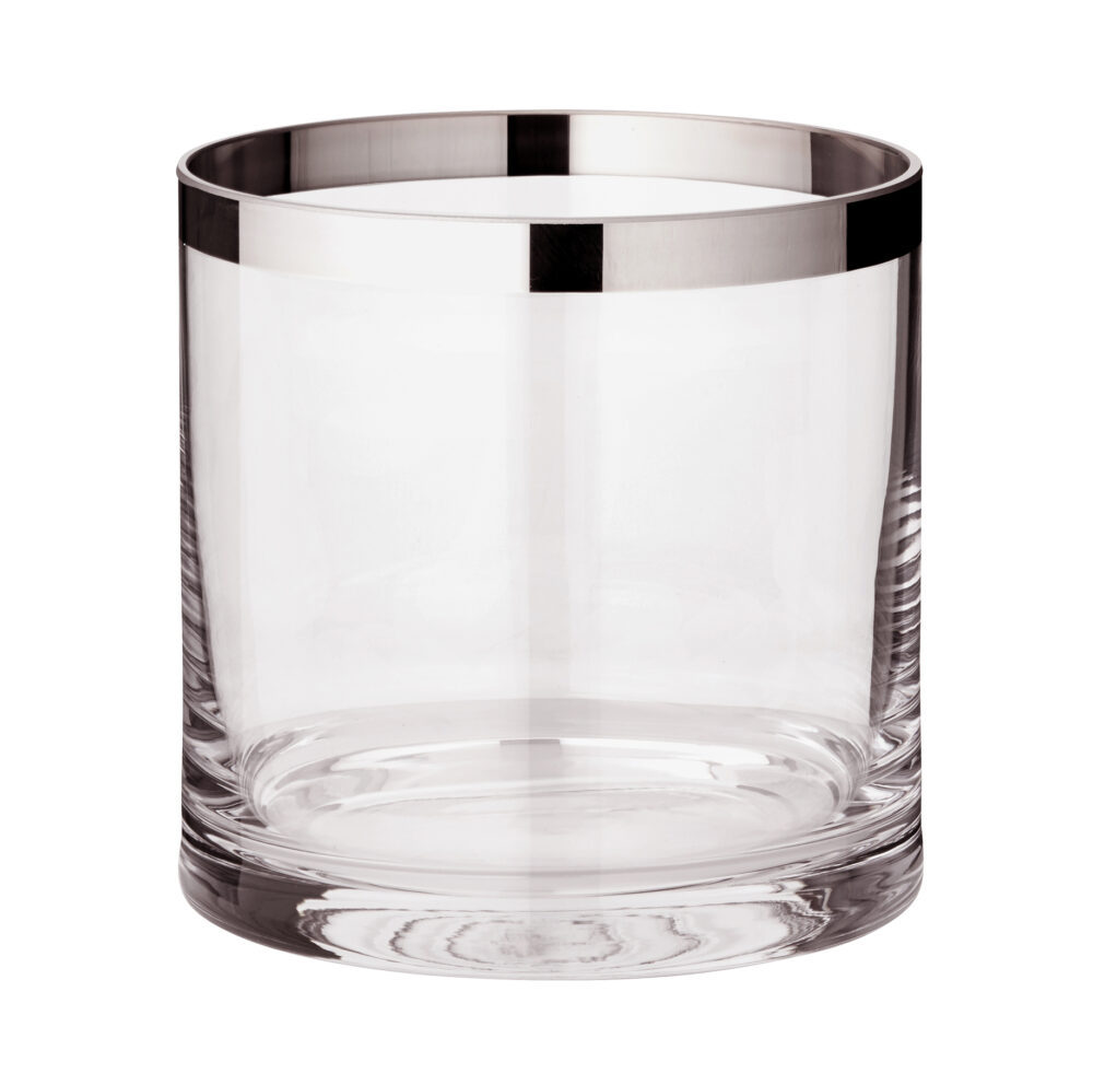 3301 Edzard Kerzen Windlicht Kerzenhalter Molly Kristall Glas Platinrand Silber 15 cm