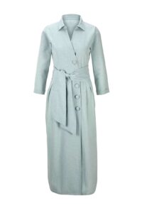 wadenlange kleider für besondere anlässe HEINE Damen Designer-Leinenkleid Bindegürtel Sommerkleid Midikleid Pastell Mint 520.532 missforty