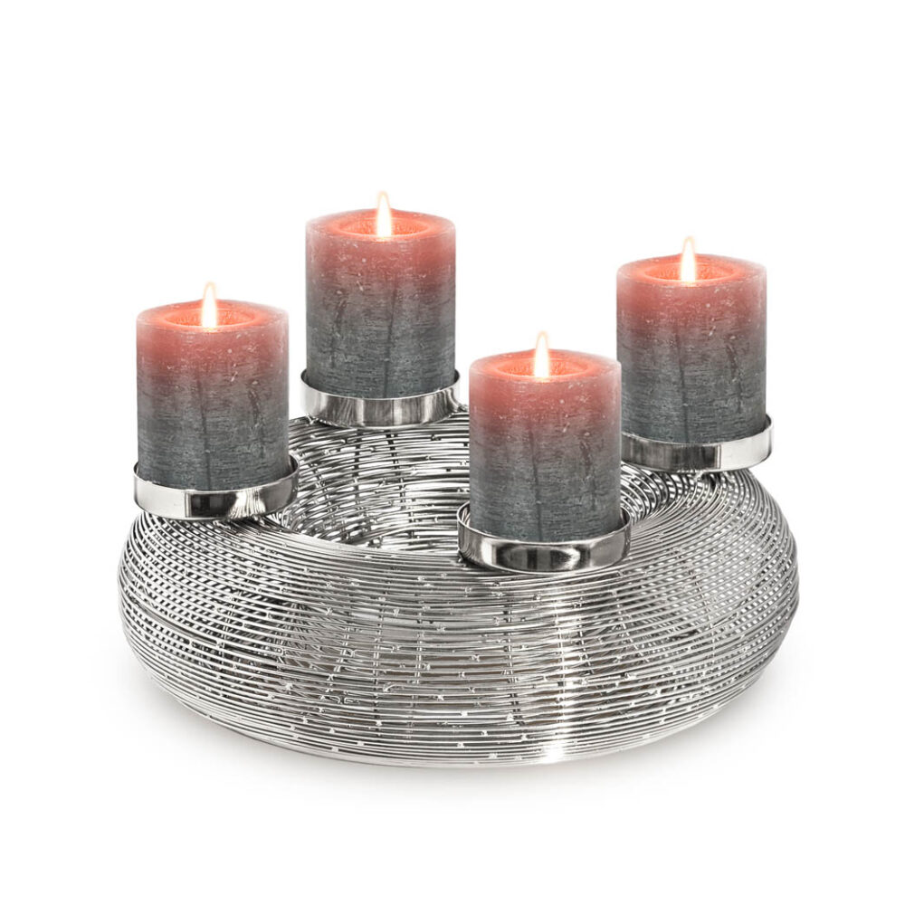 0144 Adventskranz Kerzenhalter Silber modern Verona Edelstahl für Stumpenkerzen