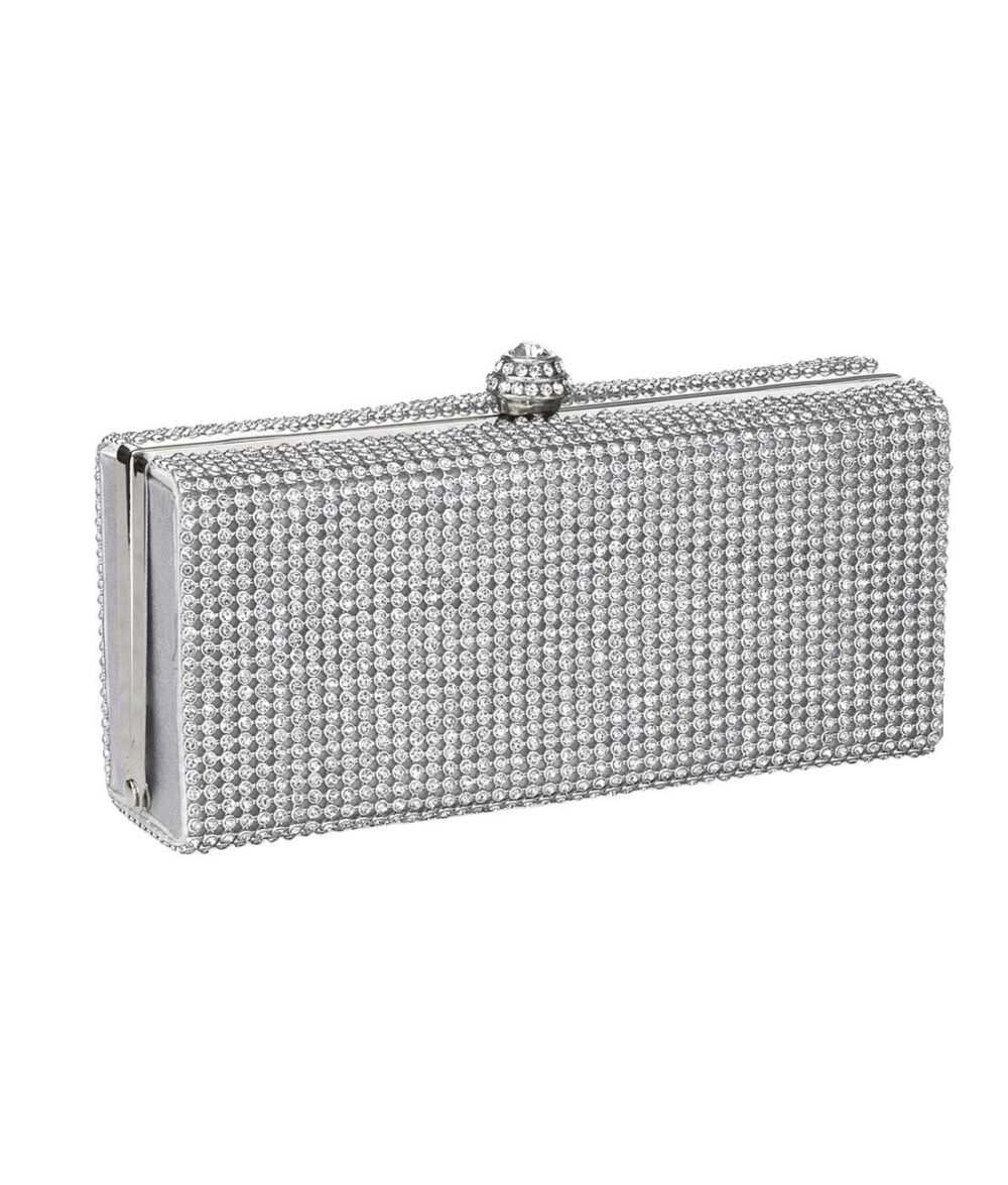 welche tasche zum abendkleid HEINE Damen Designer-Clutch m. Strasssteinen Silberfarben 082.562 Missforty