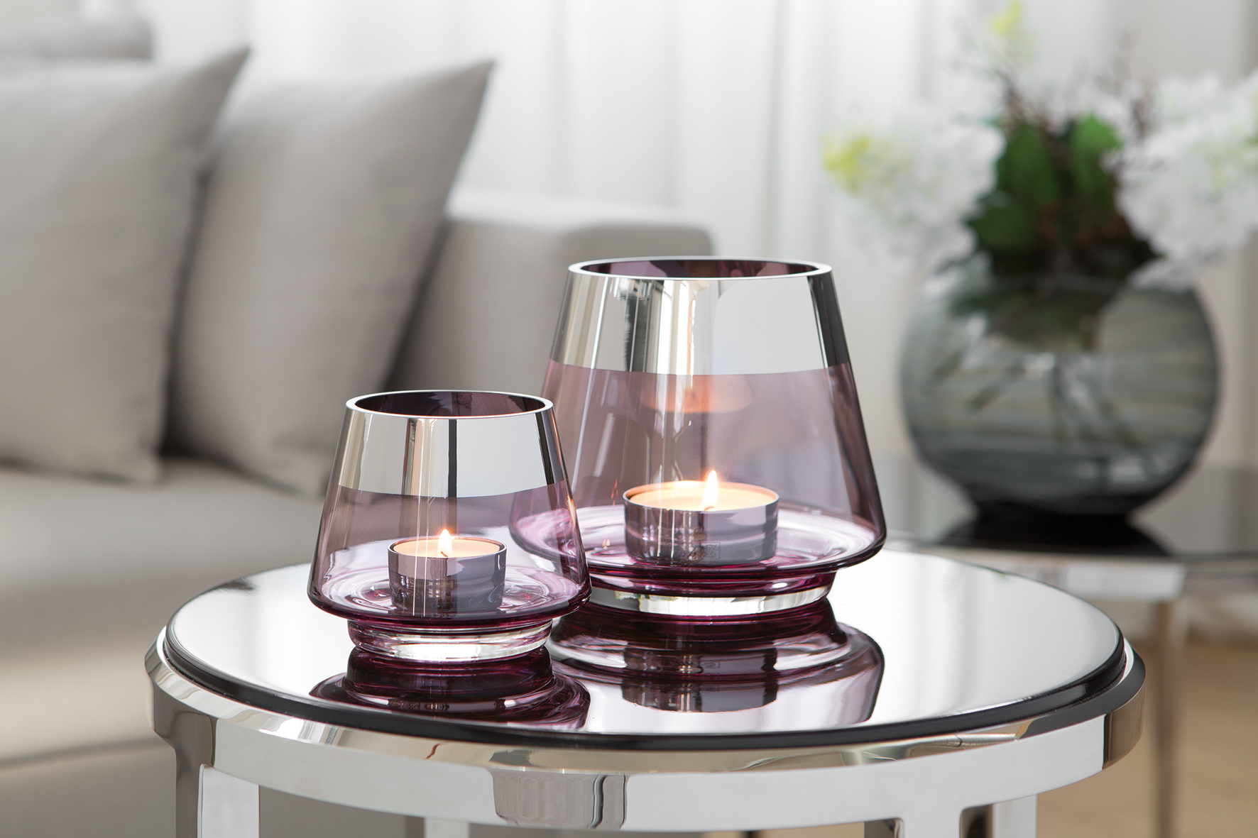 Teelichthalter Glas rosa Silber Windlicht für 1 Teelicht JONA von Fink  Living | missforty
