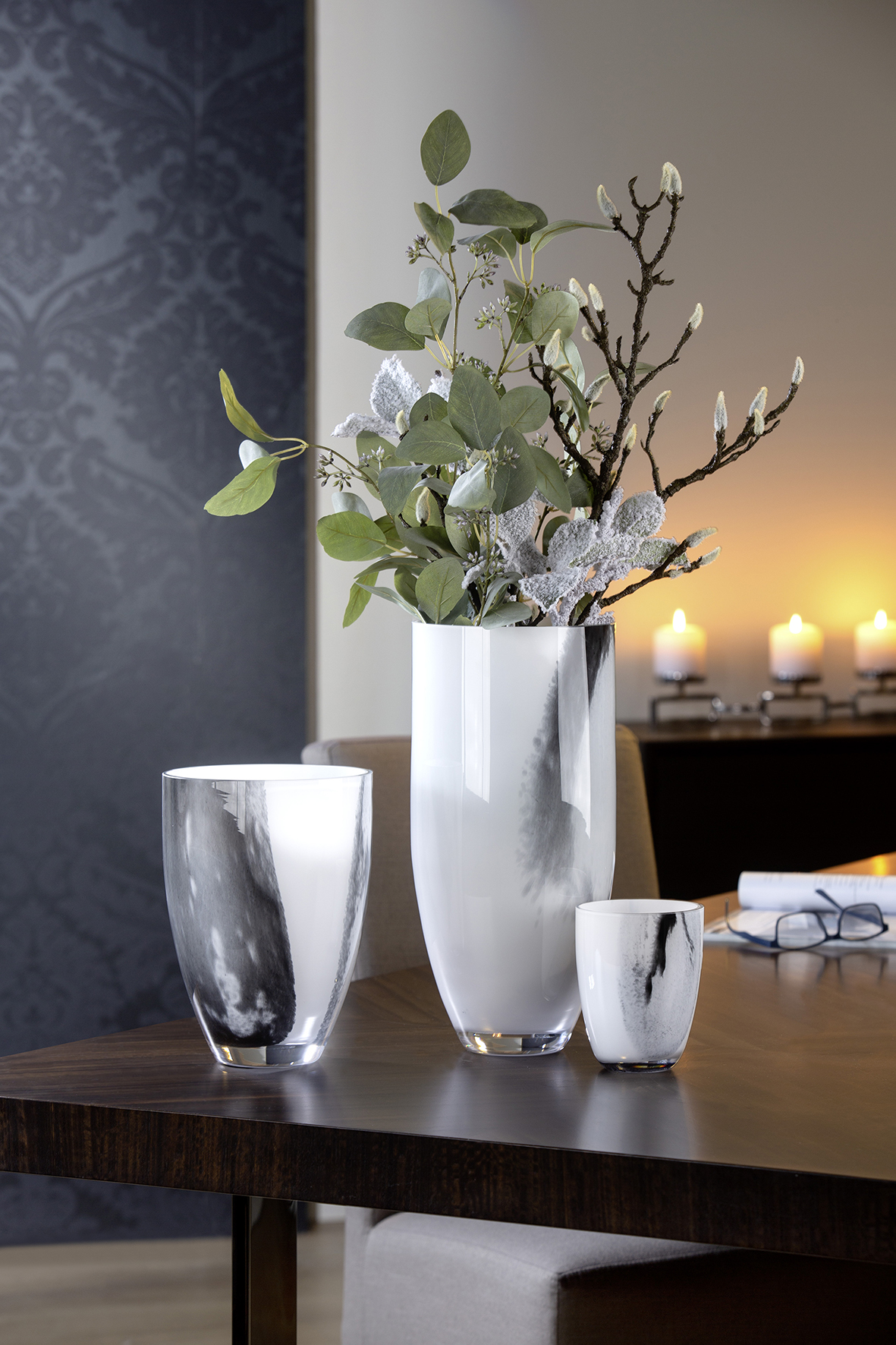 000000012437 Vase Glas Glasvase groß Tischdeko Blumenvase schwarz weiß VARENNA