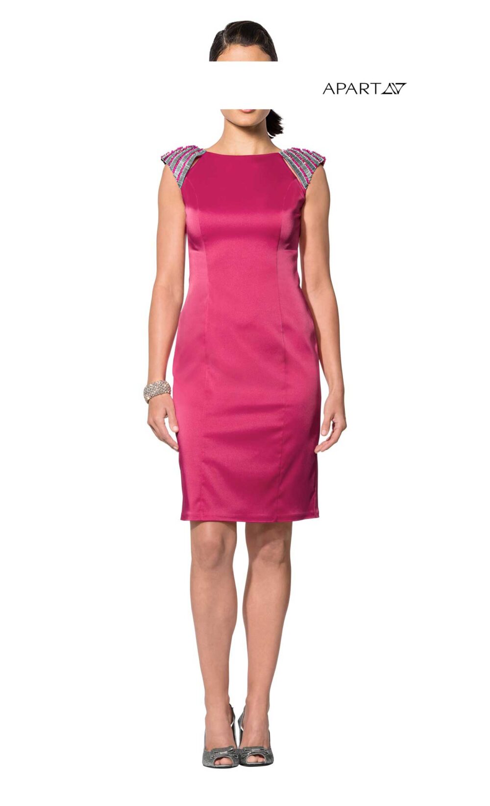 APART Damen Designer-Satinkleid Etuikleid Stretchkleid Perlen Pink Silber EDEL Missforty