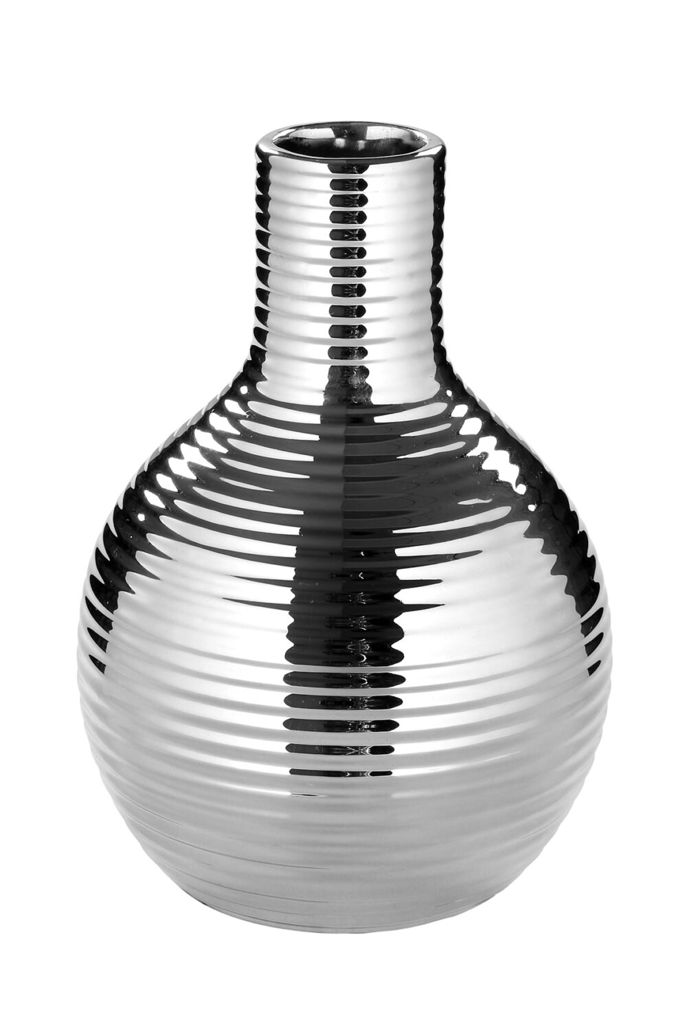 000000012438 Vase Porzellan Silber Tischdeko Blumenvase MALA Streifen Höhe16 cm 12 cm