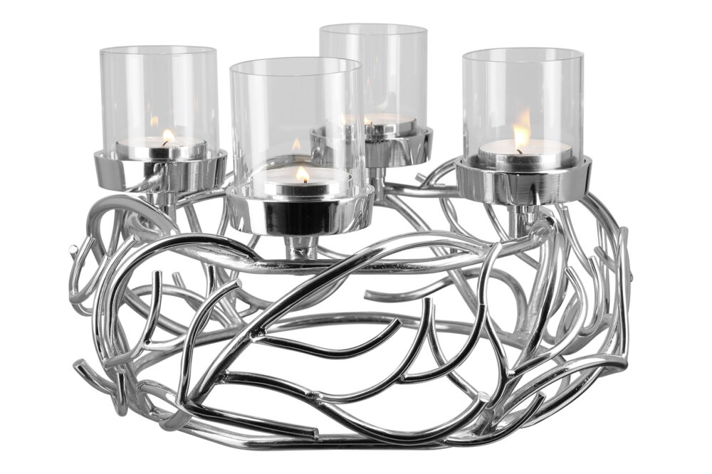 000000012441 Adventskranz Kranz Kerzenhalter silber Edelstahl mit Glaszylinder von Fink RAMUS