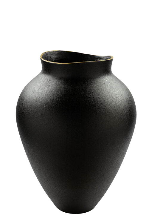 000000012731 Bodenvase Vase Keramik Schwarz mit Gold Rand KALEA von Fink Living