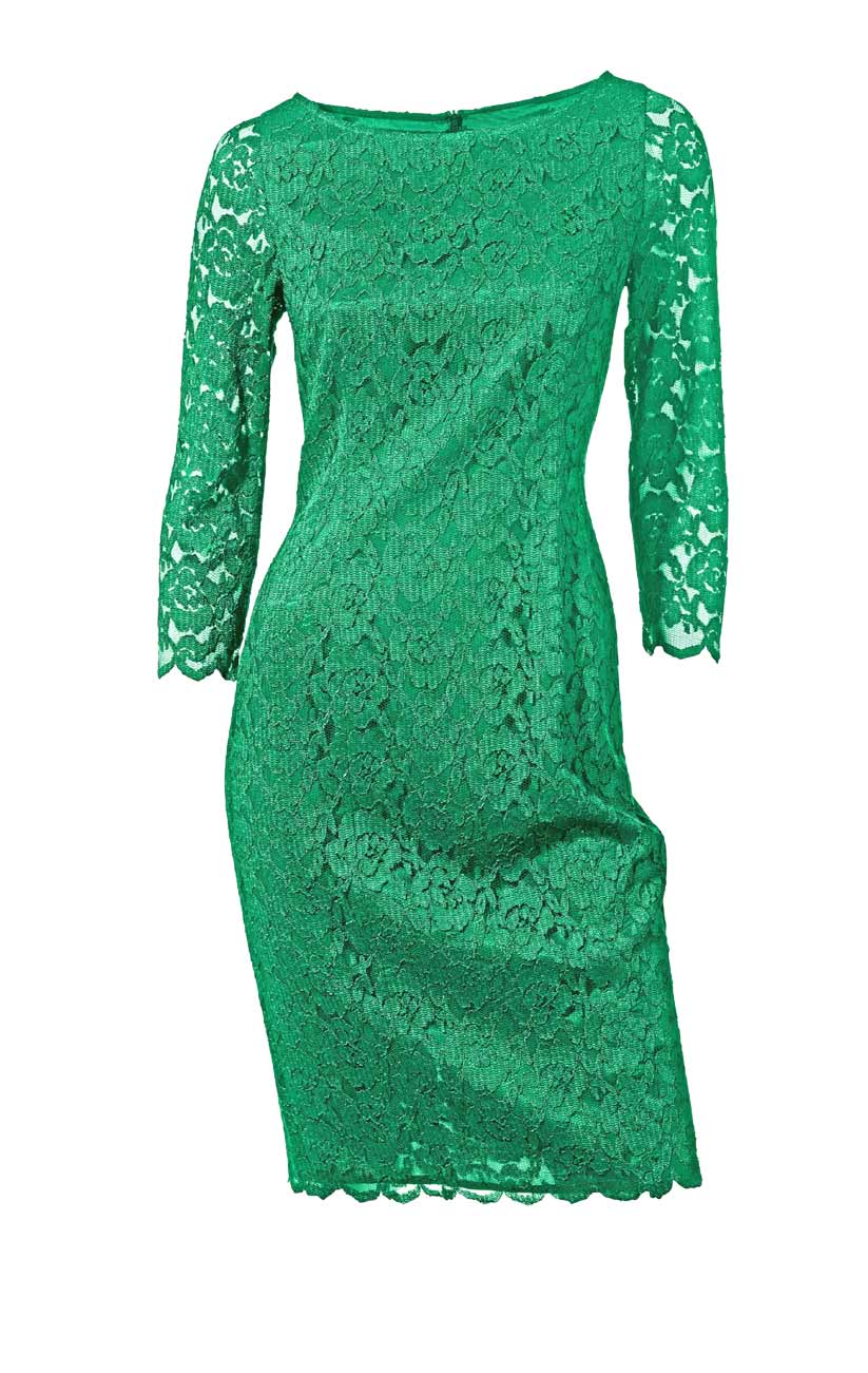 HEINE Damen Kleid mit Spitze Etuikleid Spitzenkleid, smaragd Missforty