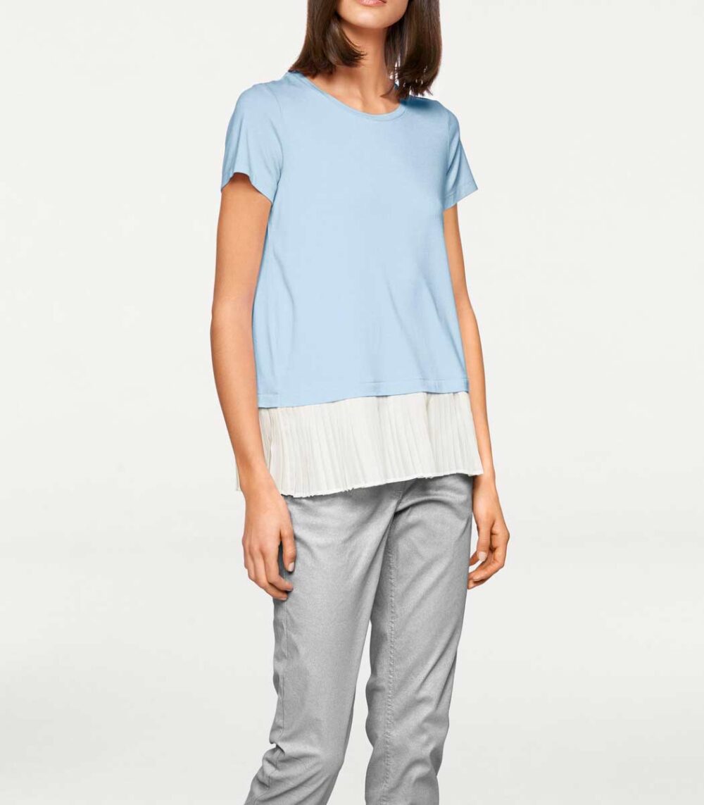 006.790 RICK CARDONA Damen Designer-2-in-1-Shirt Hellblau-Weiß