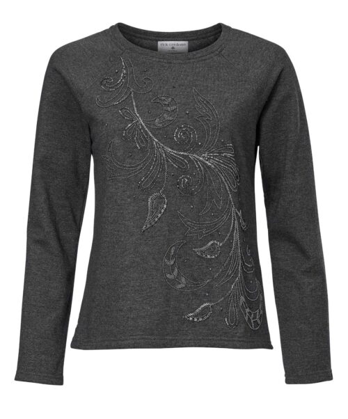 sweatshirts auf rechnung RICK CARDONA Damen Designer-Sweatshirt m. Perlen Grau 043.224 MISSFORTY