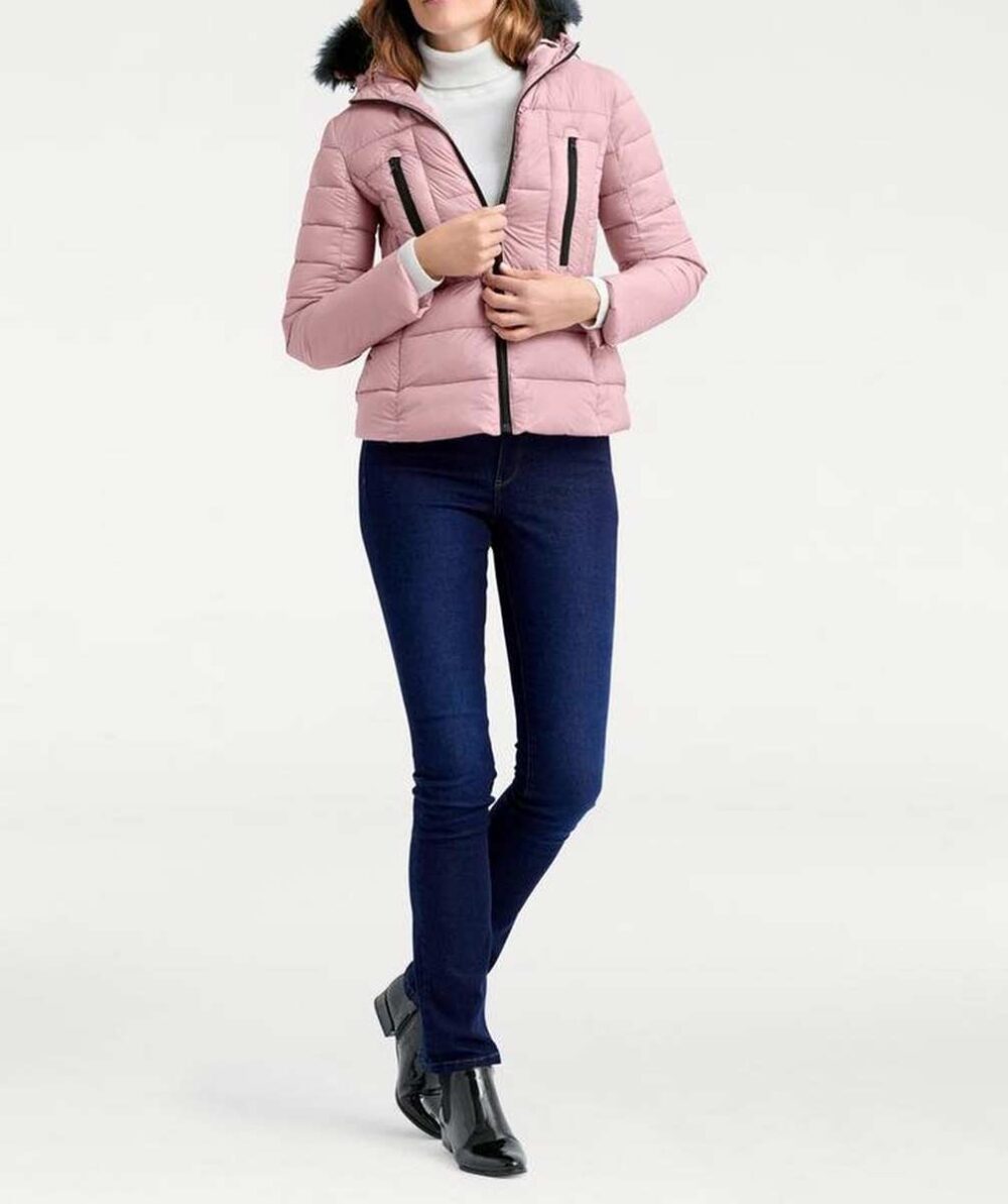 Ashley Brooke Damen Jacke gesteppt Winterjacke warm Steppjacke mit Webpelz rosa #missforty#