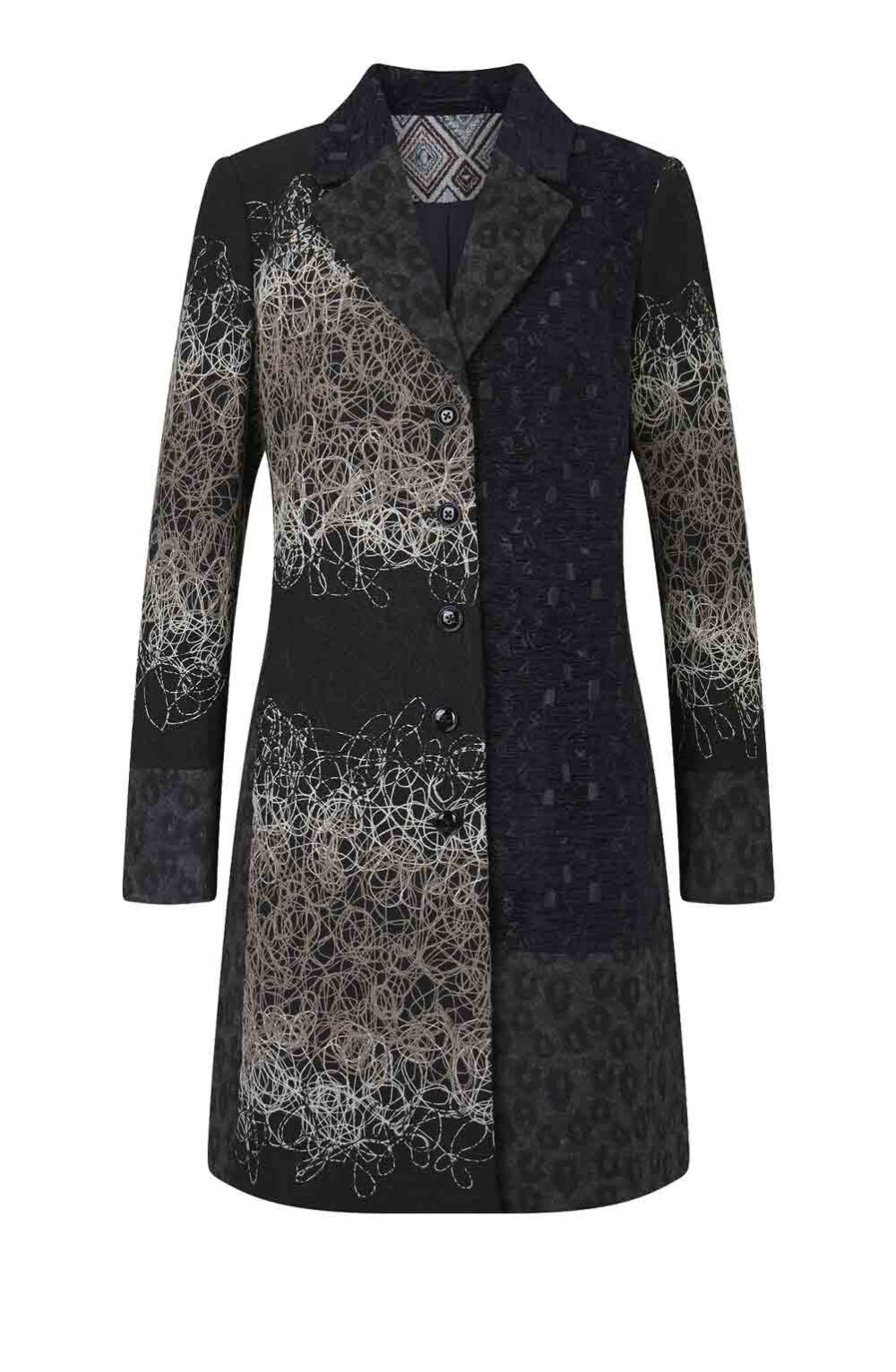 Damenmäntel Frühjahr 2021 Mainpol Mantel mit Stickerei, schwarz-grau-gemustert 117.062 Missforty