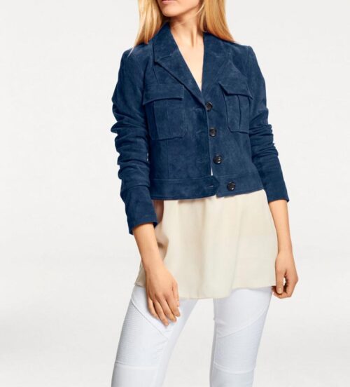 Damenmäntel Frühjahr 2021 HEINE Damen Designer-Lederjacke Velours Jacke Leder Kurz Marine Dunkelblau 130.885 Missforty