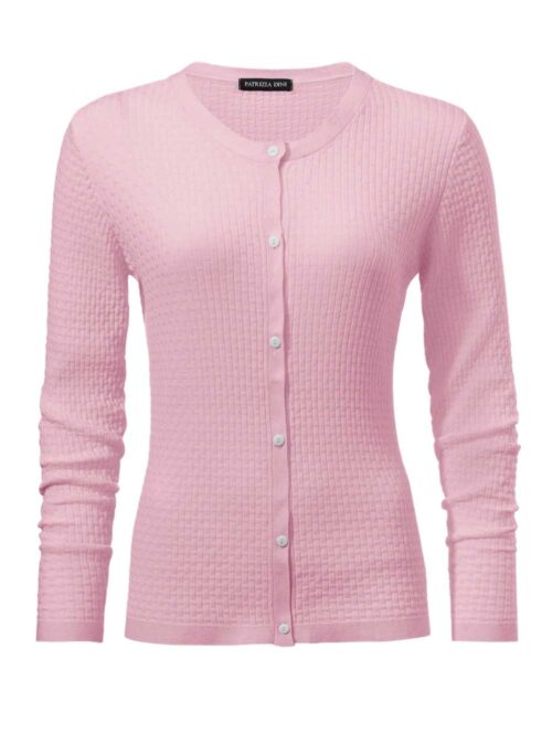 140.496 PATRIZIA DINI Damen Designer-Cardigan Strickjacke Uni Basic Rosé Rosa 40 - 52