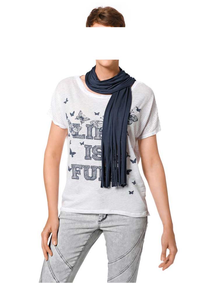 147.432 HEINE Damen Designer-Shirt + Schal Weiß-Blau