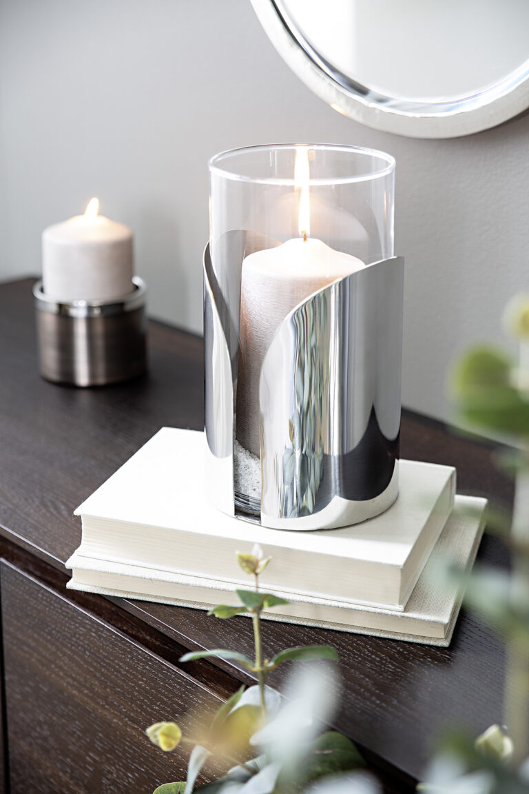 Fink Napa Windlicht Aus Vernickeltem Metall Mit Glas, Höhe 24 Cm – Stilvoller Teelichthalter Für Gemütliches Licht