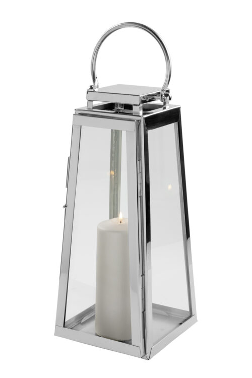 147036 Fink Laterne MONACO Windlicht Glas silber Laterne aus Edelstahl Höhe 43 cm