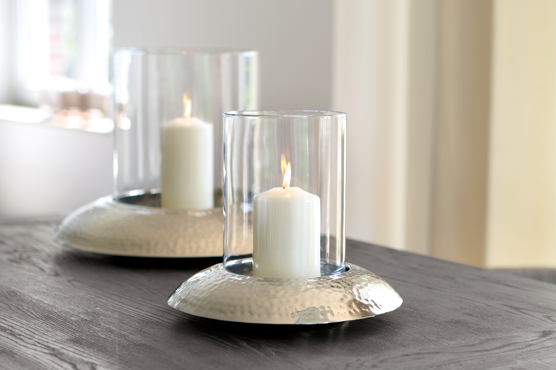 Windlicht Glas Kerzenleuchter NAPA Kerzenhalter silber Stumpenkerze 24 cm  Fink | missforty