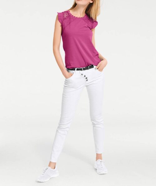 256.815 HEINE Damen Designer-Jerseyshirt m. Häkelspitze Pink
