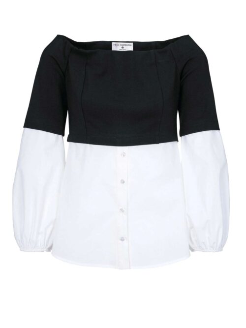 sweatshirts auf rechnung RICK CARDONA Damen Designer-2-in-1-Blusen-Sweatshirt Schwarz-Weiß 306.134 MISSFORTY