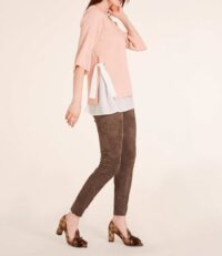 ASHLEY BROOKE Damen Designer-Pullover-2-in-1 Rosé-Ecru Chiffon Top Rippenstrick Missforty