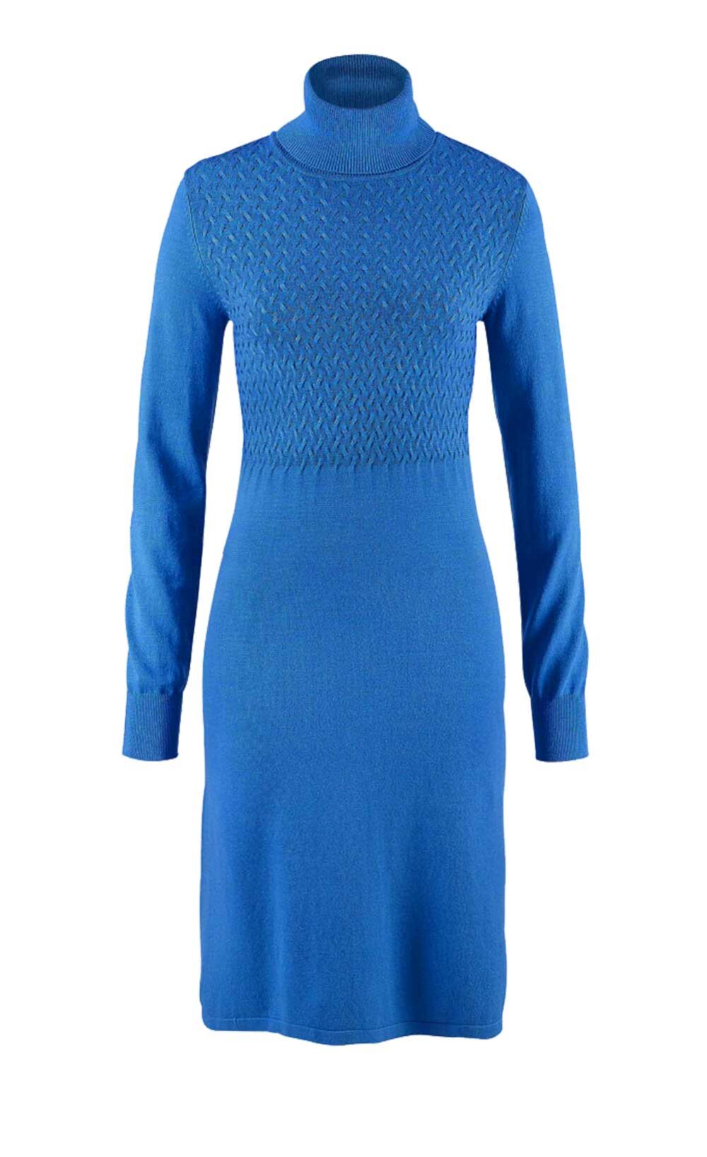 Damen-Strickkleid Blau Rollkragenkleid Kleid Rolli Marine Winterkleid Herbst missforty