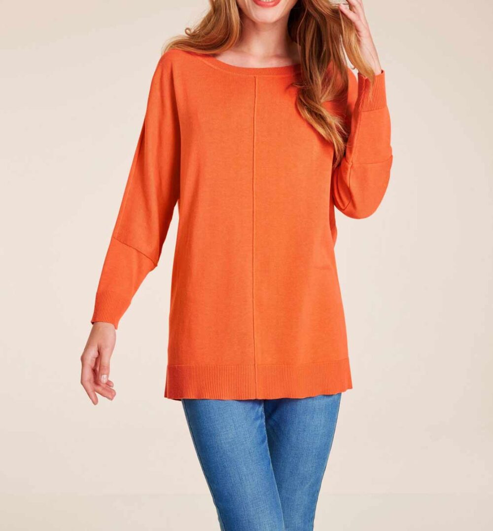 ASHLEY BROOKE Damen Designer-Oversizedpullover Orange Fledermausärmel Feinstrick Missforty