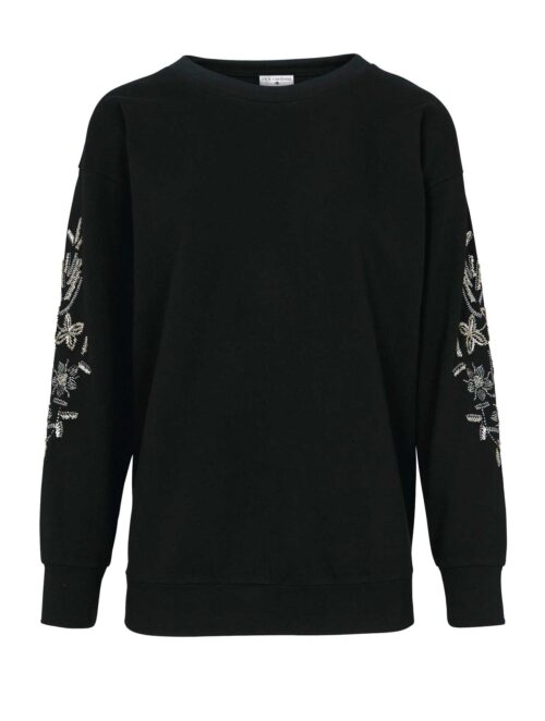 sweatshirts auf rechnung RICK CARDONA Damen Designer-Sweatshirt m. Perlen-Stickerei Schwarz 540.675 MISSFORTY