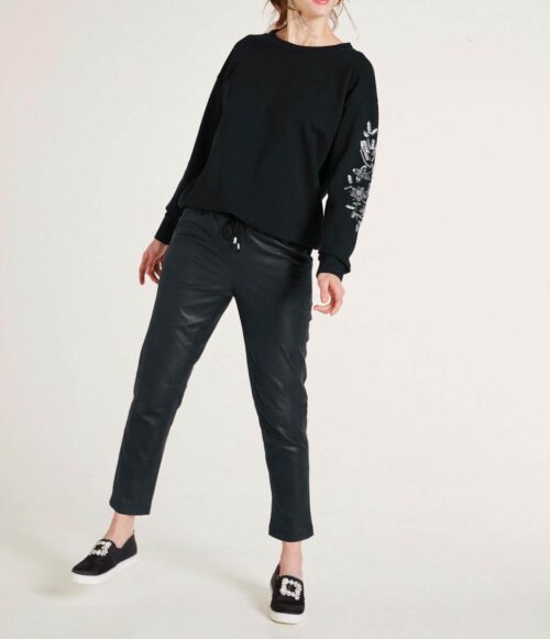 sweatshirts auf rechnung RICK CARDONA Damen Designer-Sweatshirt m. Perlen-Stickerei Schwarz 540.675 MISSFORTY