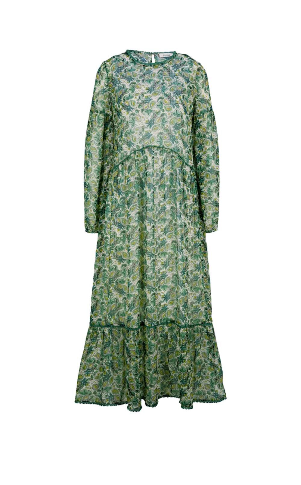 677.933 Linea Tesini Damen Maxikleid elegant Chiffonkleid Paisley Kleid lang grün bunt