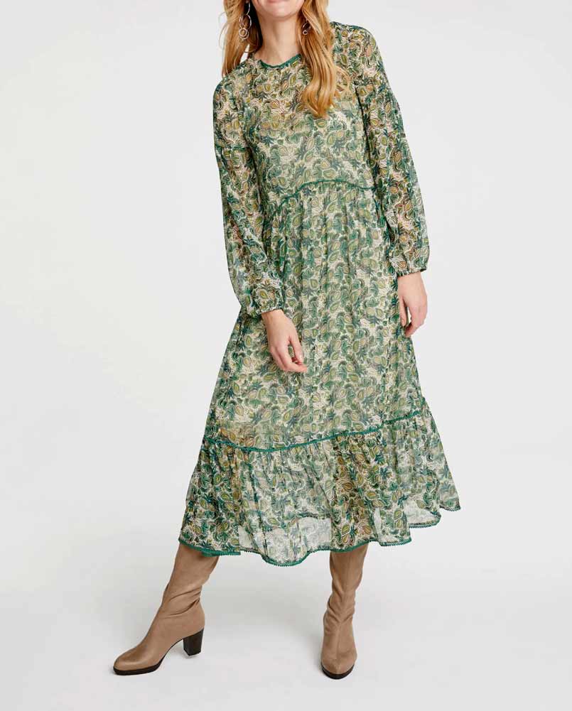 677.933 Linea Tesini Damen Maxikleid elegant Chiffonkleid Paisley Kleid lang grün bunt