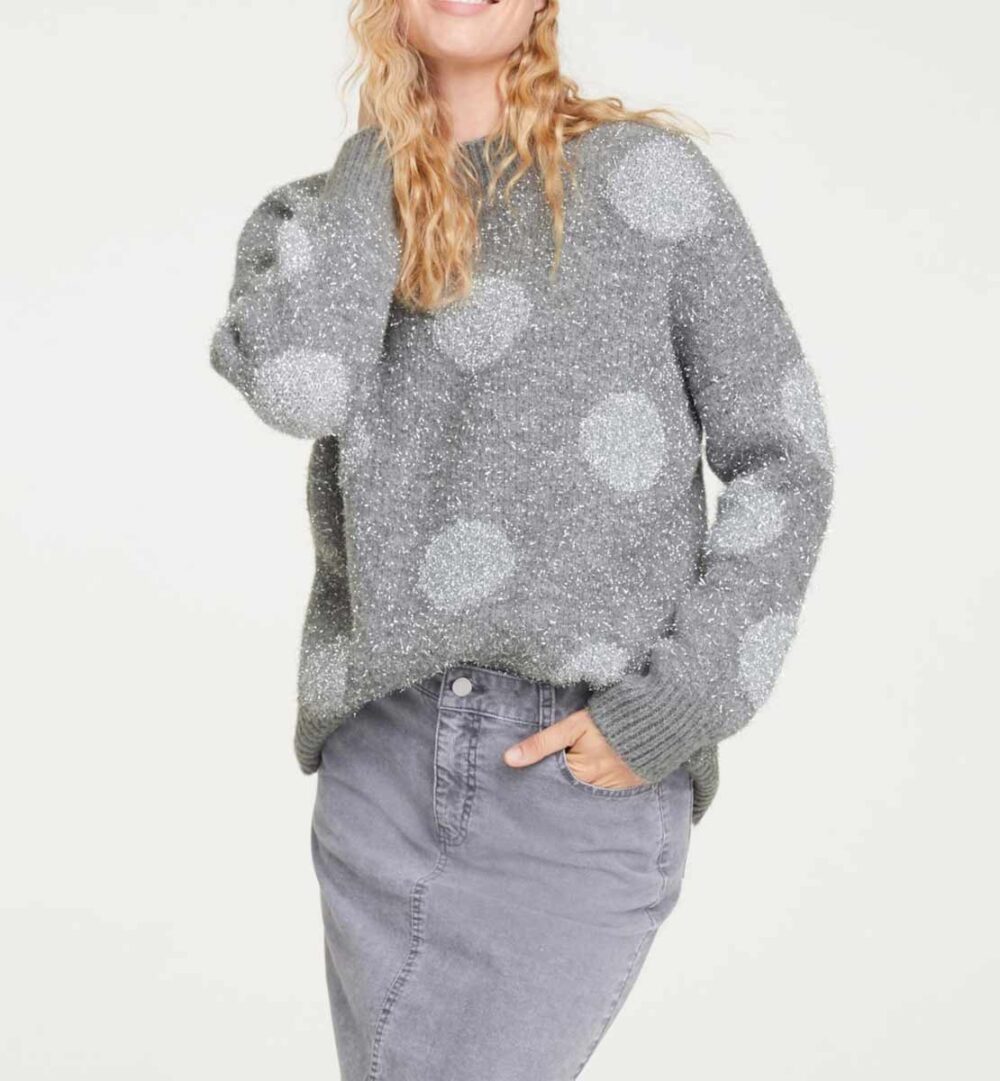 Linea Tesini Damen Pullover warm mit Punkten Winter grau-silber 763.775 Missforty