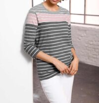 830.652a Création L Premium Damen Shirt langarm Streifenshirt Langarmshirt grau rosé