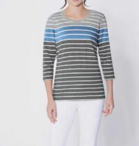 830.663 Création L Premium Damen Shirt langarm Streifenshirt Langarmshirt grau-blau
