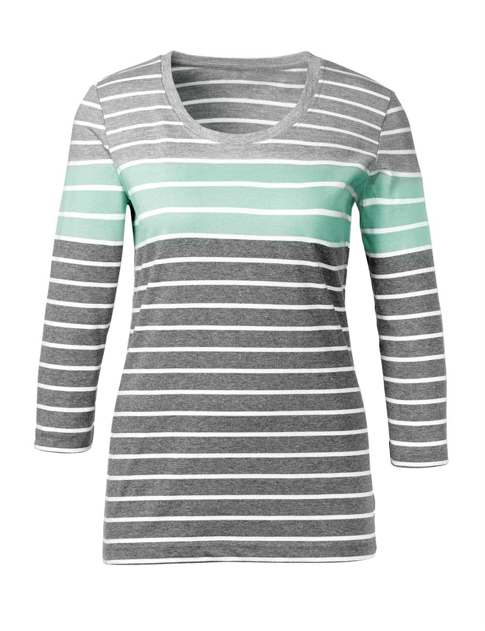 830.674 Création L Premium Damen Shirt langarm Streifenshirt Langarmshirt grau-mint