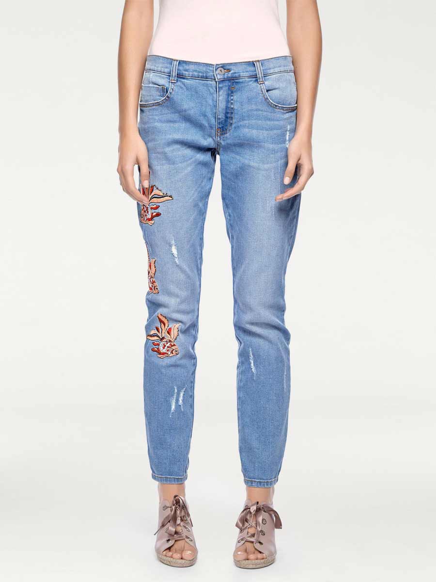 Linea Tesini Damen Jeans Hose Stretch Stickerei Perlen Boyfriend Missforty Online kaufen