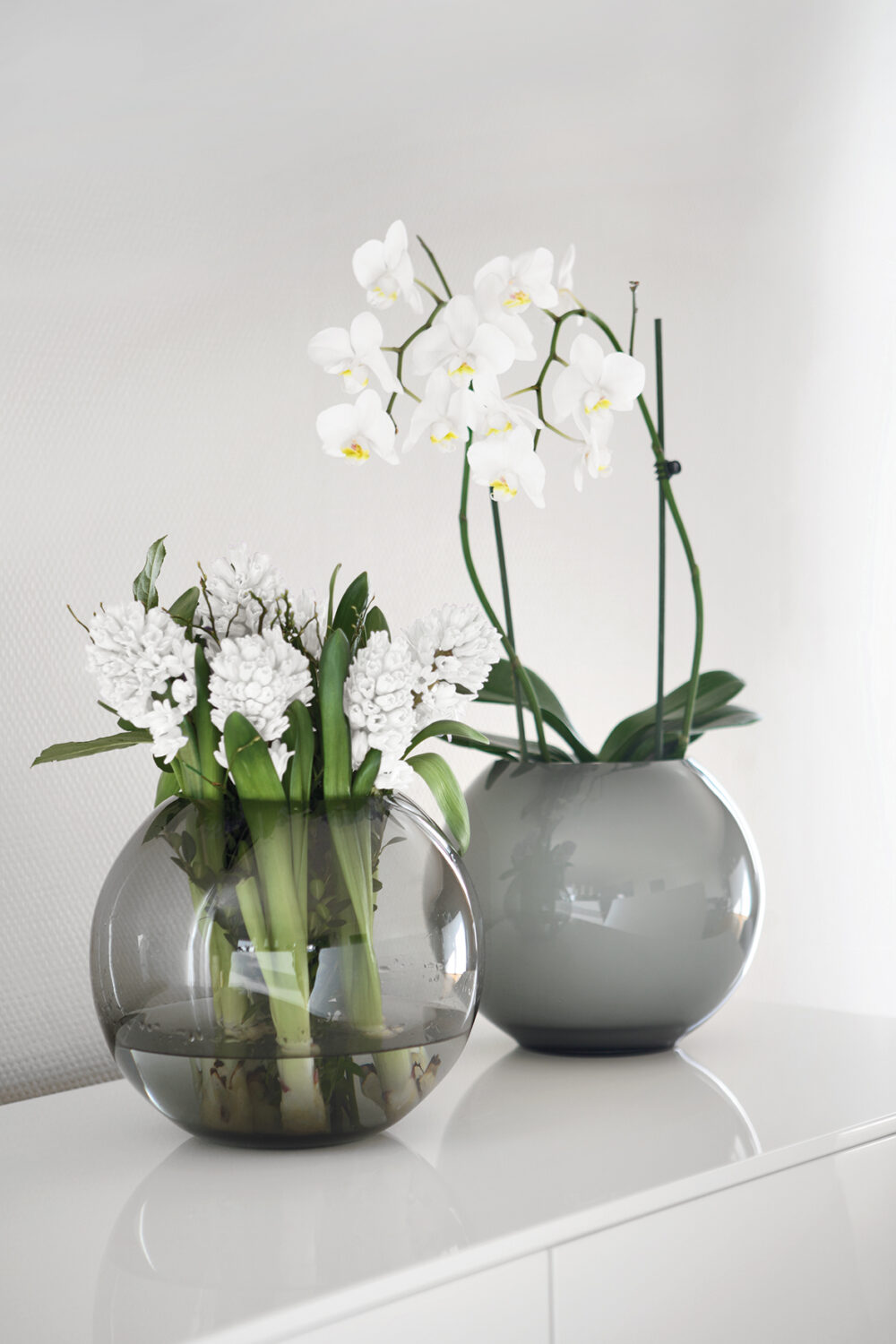 115313 Fink Kugelvase Glasvase rund Vase Glas Dekovase Tischvase Moon grau opal