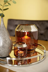 Fink Teelichthalter Smilla Windlicht Teelicht Glas braun silber Missforty.de