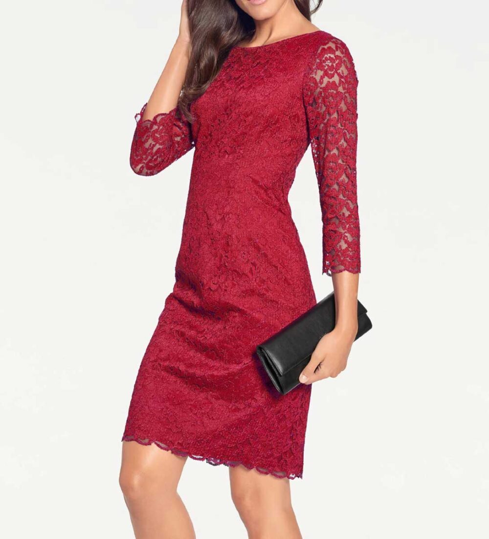 HEINE Damen Kleid mit Spitze Etuikleid elegant Spitzenkleid rot Missforty