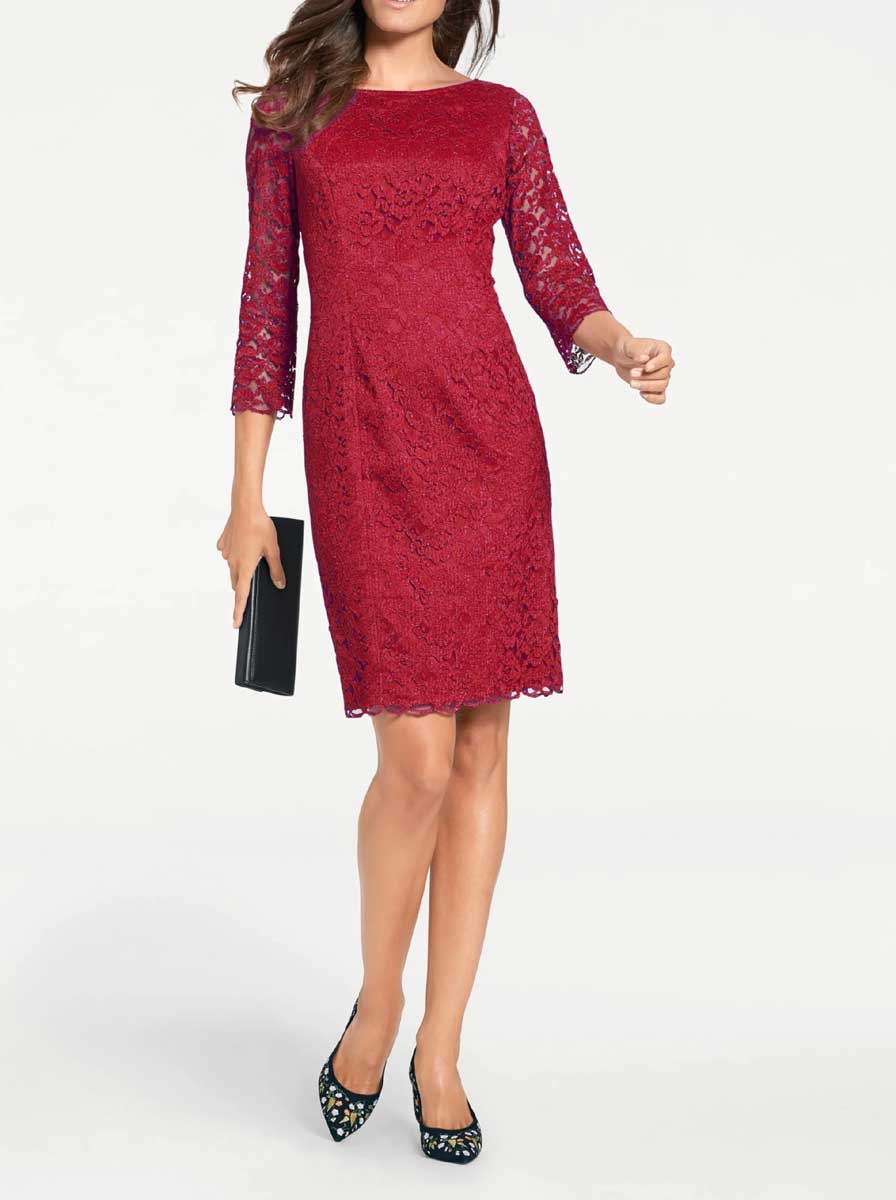HEINE Damen Kleid mit Spitze Etuikleid elegant Spitzenkleid rot Missforty