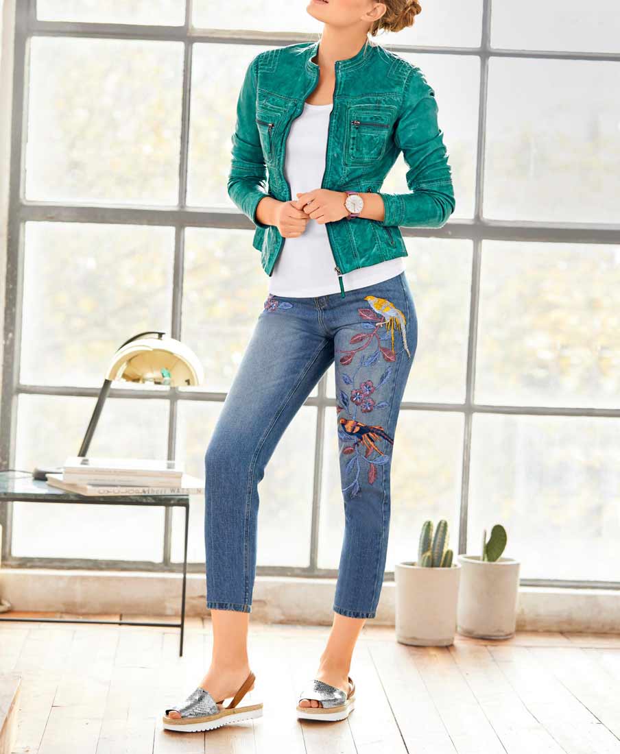 Heine - Best Connections Damen Jeans Hose mit Stickerei Denim Stretch Missforty Online kaufen