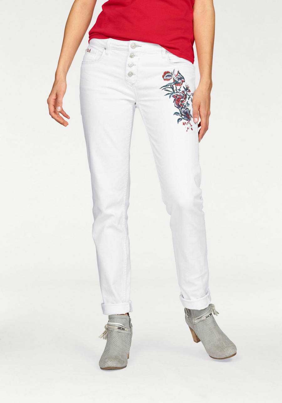 H.I.S. Damen Jeans Hose weiß mit Stickerei Skinny Missforty Online kaufen