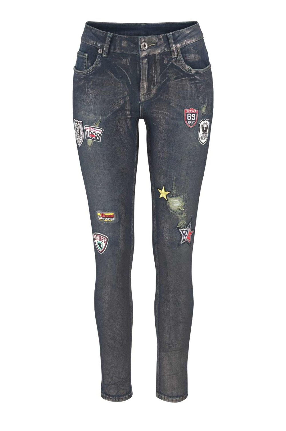 Blue Monkey Damen Jeans Hose mit Stretch Skinny Gold Metallic Länge 34 Missforty Online kaufen