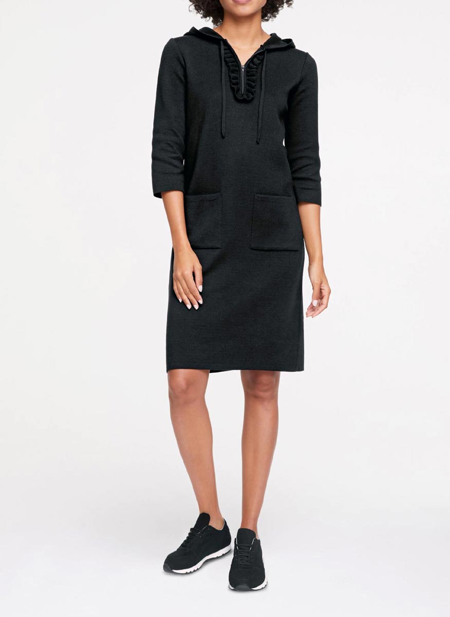 880.518 Linea Tesini Damen Kleid Strickkleid mit Kapuze elegant sportlich schwarz