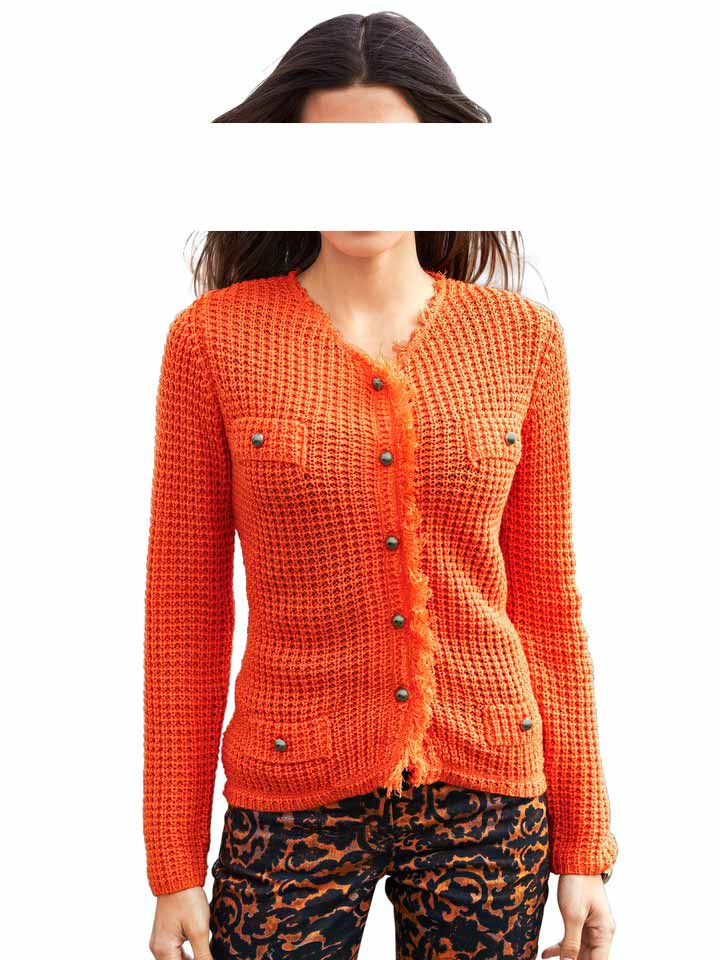 062.168a Travel Couture by Heine Damen ausgefallene Strickjacke modern Sommer orange