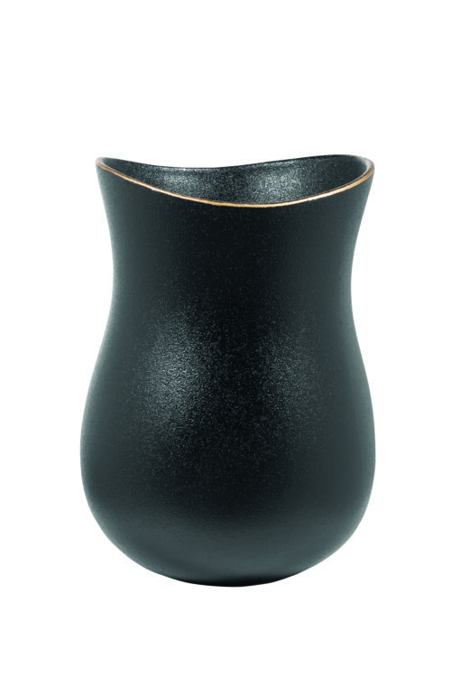 127098 Fink Opera Vase aus Keramik schwarz Blumenvase modern mit Gold Rand 26 cm